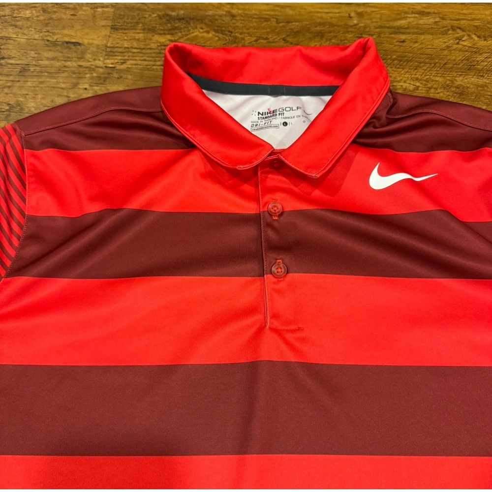 Nike Red Standard Fit Bold Striped Casual Performance‎ Golf Polo Shirt Men Large